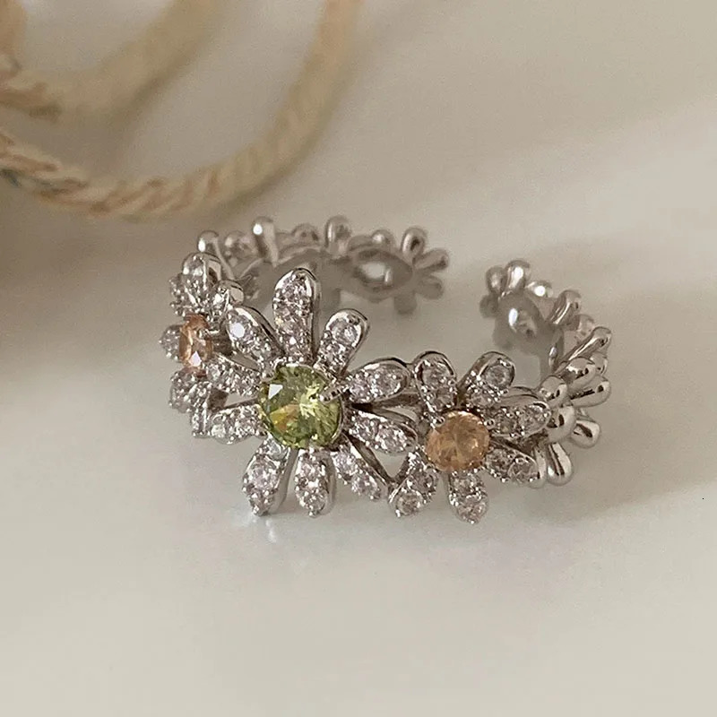 PANJBJ 925 Sterling Silver Flower Rings For Women Zircon n Fashion Sweet Romantic Jewelry Gift Drop 251219