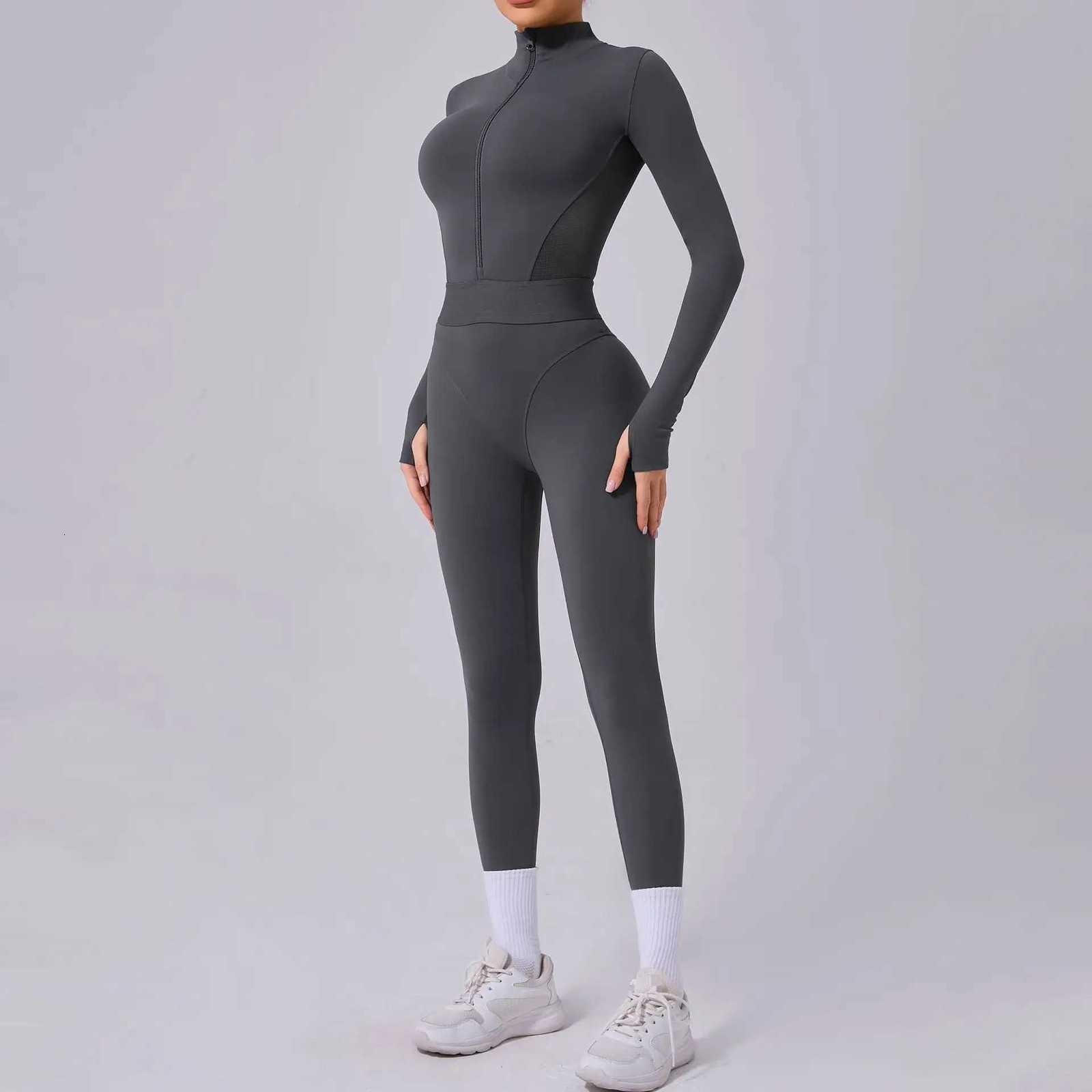 Women Sports Suit Yoga Clothing Long Sleeve Training Suits One-Piece Suit with Women Legging Fitness Top Long Sleeve Sports Sett251219