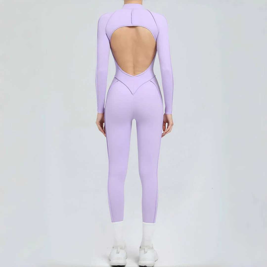 Backless Hip Lift Yoga Jumpsuit Sports Fitness Removable Padding Zipper Leggings One-Piece Running Workout Clothes Gym Bodysuitt251219