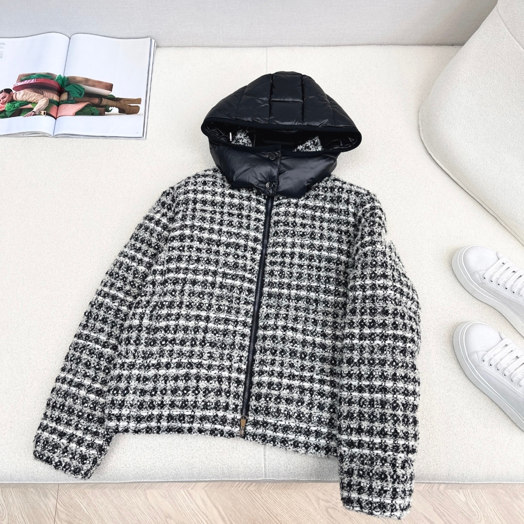 25 Autumn/Winter New Coarse Flower Ni Hooded Bread Down Jacket