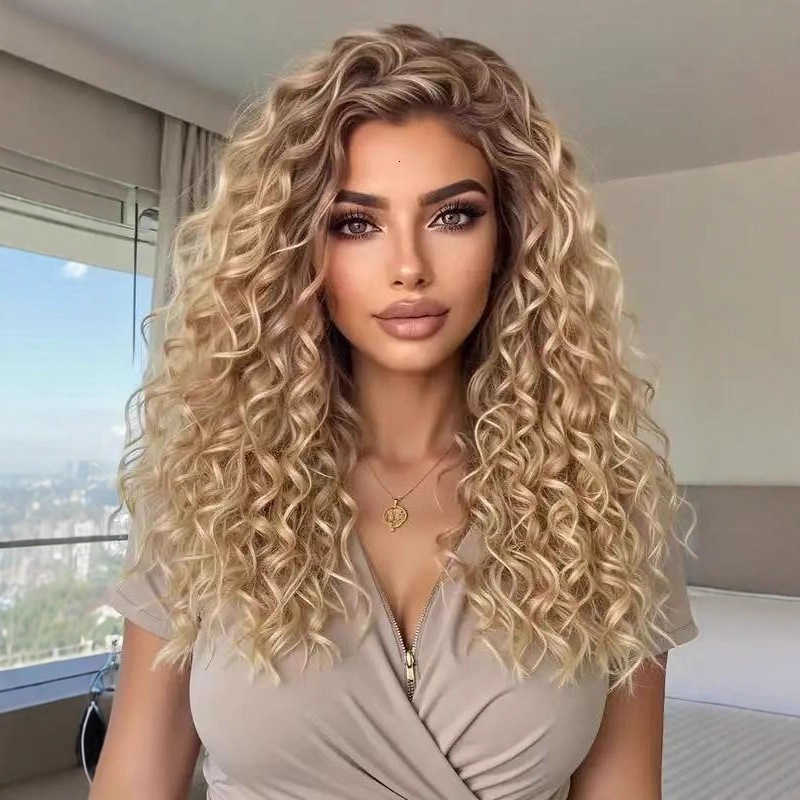 Short curly hair 13*4 front lace parted curly and wavy long hair synthetic fiber high-temperature filament headband M251219