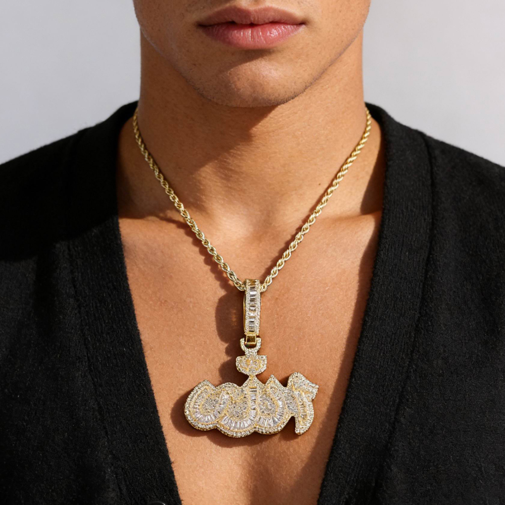 2025 New Arrivals Iced Out Arabic Calligraphy Fashion Pendant Necklace Bling Zircon Jewelry for Men Women Party Gift