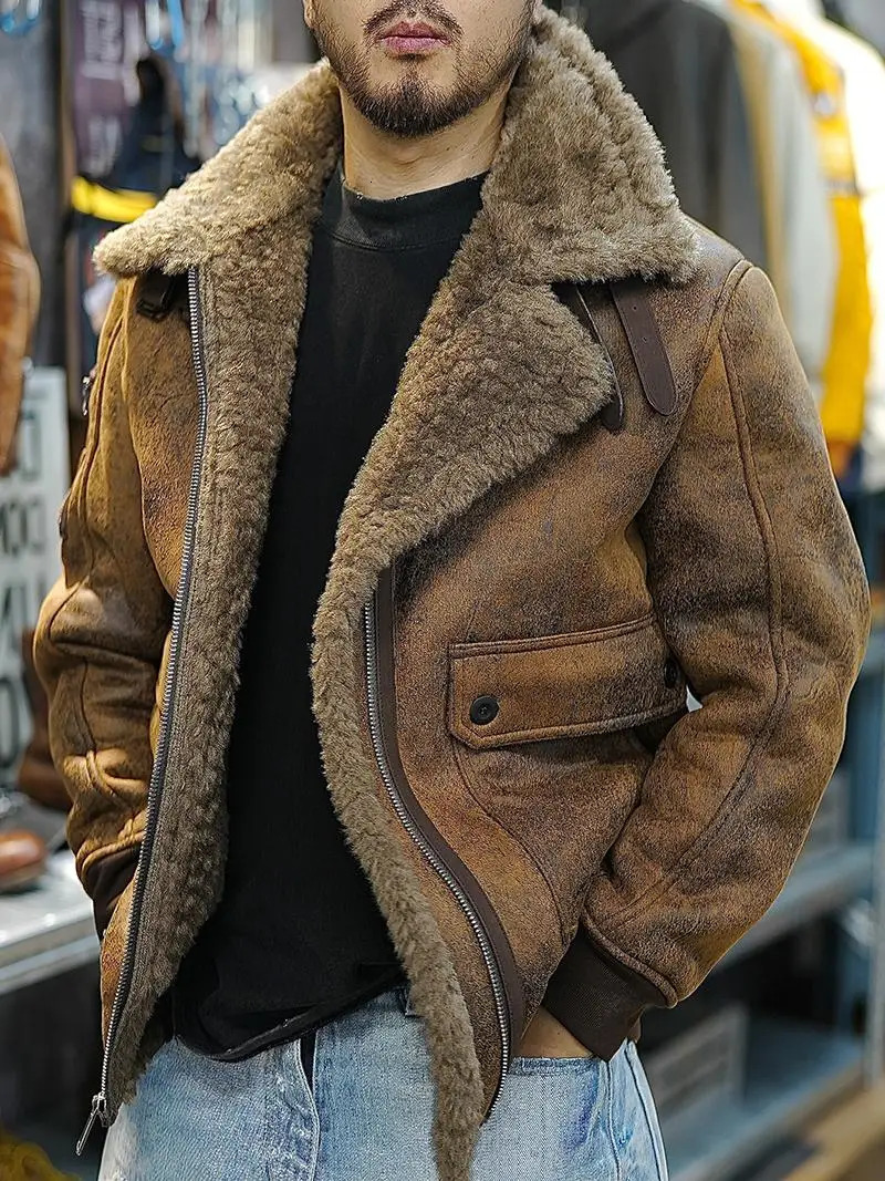 25AW Winter Shearling Trucker Jacket for Men Thermal Warm Thickened Suede Lambskin American Vintage Motorcycle Style Coats 4XL 251219