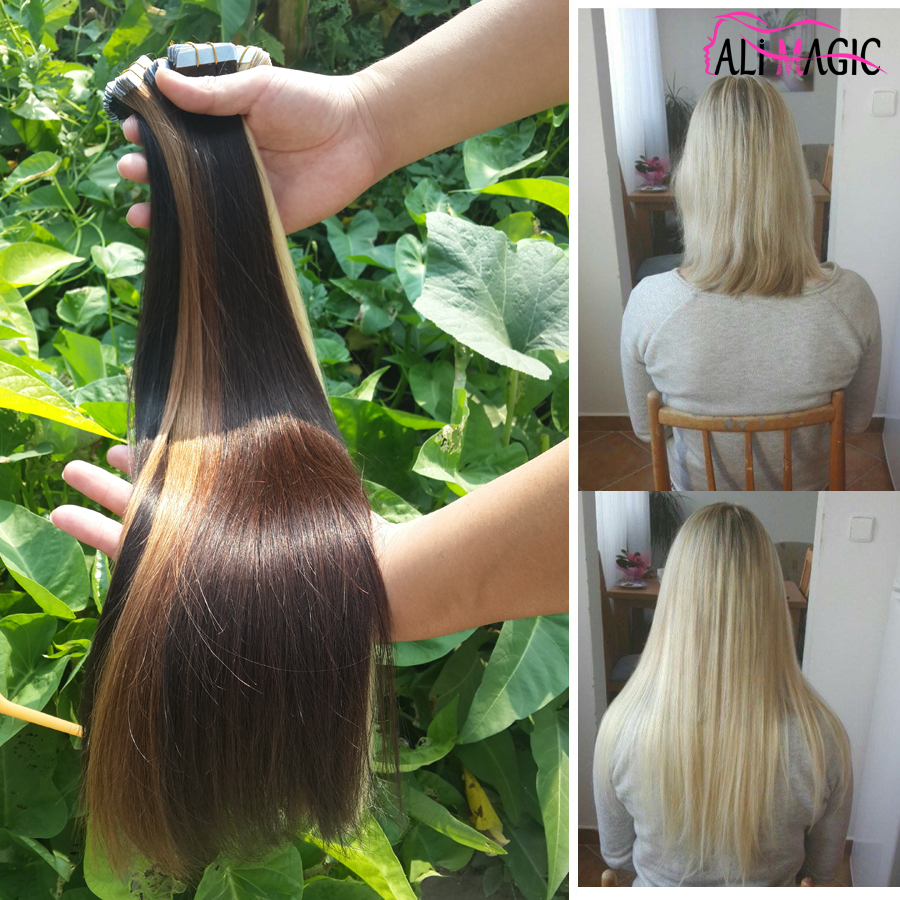 Tape In Human Hair Extensions Skin Weft Tape In Extensions Invisible, Double-sided Adhesive, Comfortable, Easy To Wear, Straight 10A 100g/40piece Fact