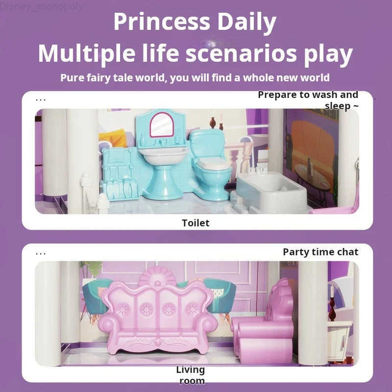 Disney DIY Princess Castle Luminous Villa Set Girls Toy Doll House Children Play Model Play House Toys for Kids Girls Christmas Gifts H251219