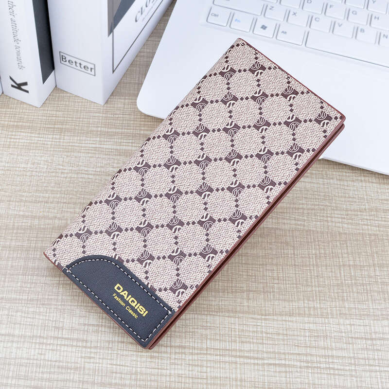 New Men's Long Style Multi-Card Slots Thin Fashion Printed Plaid Leather Wallet Large Capacity Suit Bag