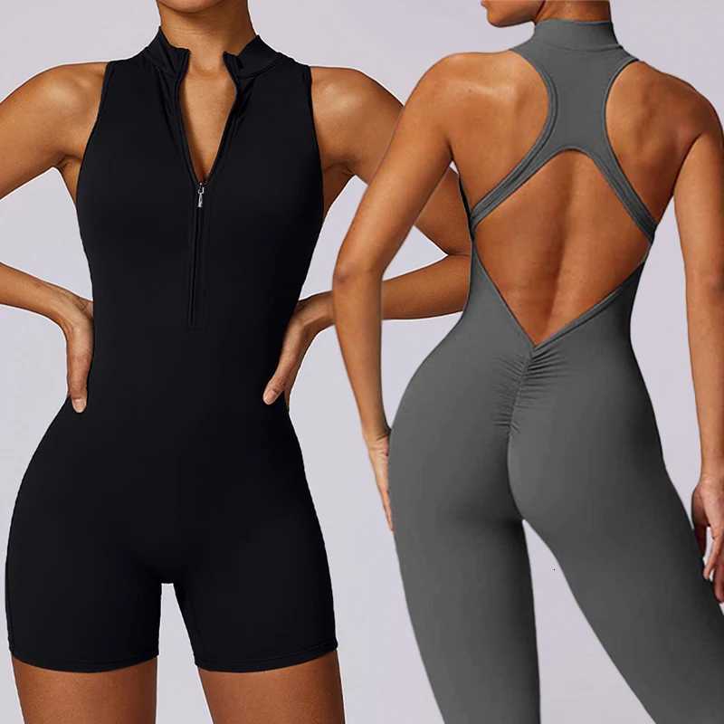 Scrunch Gym Jumpsuit Womens Fitness Suit Short Sets Sports Overalls for Woman Tracksuit Yoga Clothing Zipper Workout Sportsweart251219
