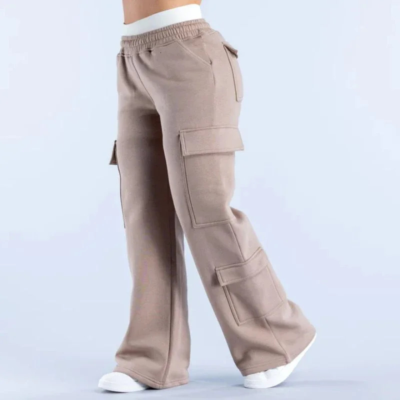 Womens Jogger Straight Trousers Trendy Sports Pants Cargo Pants Multiple Pockets Women Loose Low Waist Wide Leg Pants 251218
