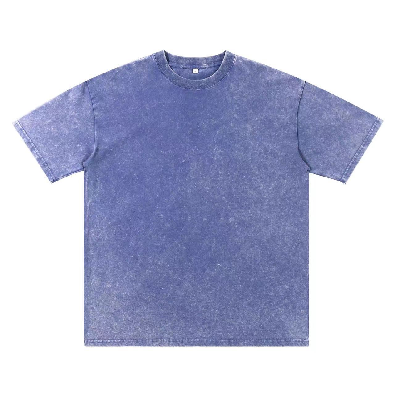 Men's European & American 230g Heavyweight Washed Distressed T-Shirt, Versatile Solid Color Oversized Crew Neck Trendy INS Top