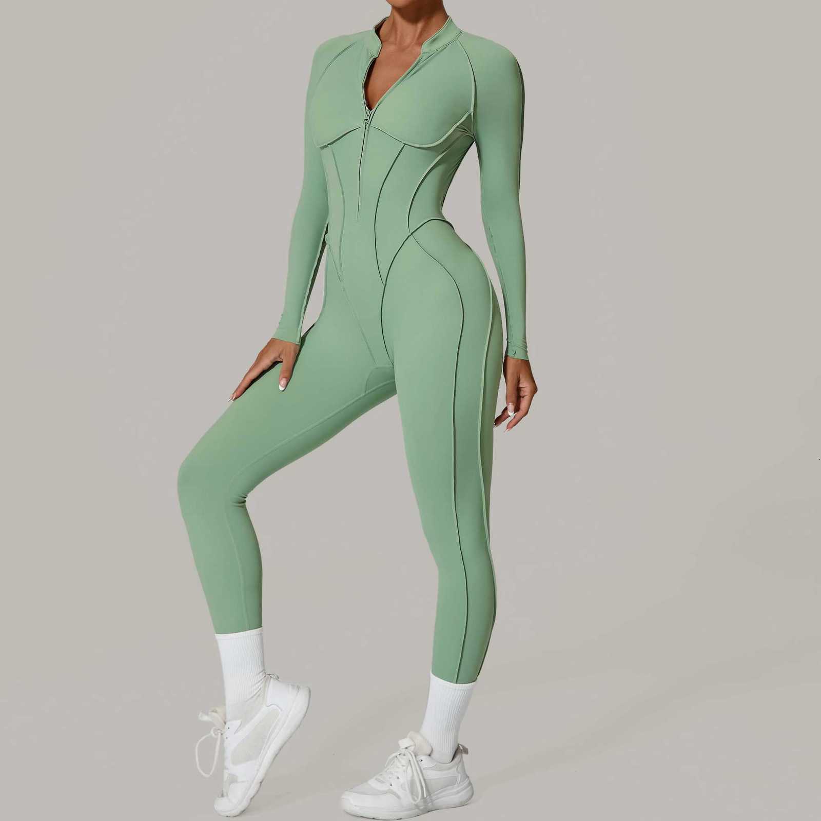 Padded Women Long Sleeve Sport Yoga Jumpsuit Workout Clothes for Women Sportwear Backless Zipper Fitness Gym Outfitt251219