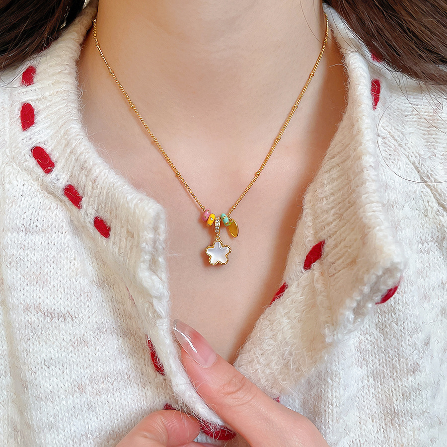 Metal Oil Drop Beaded Double-Sided Flower Necklace Exquisite Elegant Everyday Versatile Collarbone Light Luxury Niche Sweater Chain - view 3