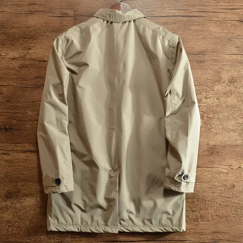 Mens Elegant Windbreaker Korean Style Simple Cotton Jacket for Warmth in Winter Medium Length Lapel Trench Coat Button Up Top 251211 - view 4