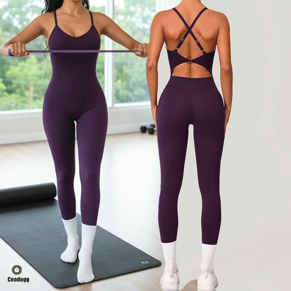 Pad Womens High-Waisted One Piece Bodysuit U-Neck Cross Back Adjustable Spaghetti Straps Butt Lifting Fitness Jumpsuit XP135t251219