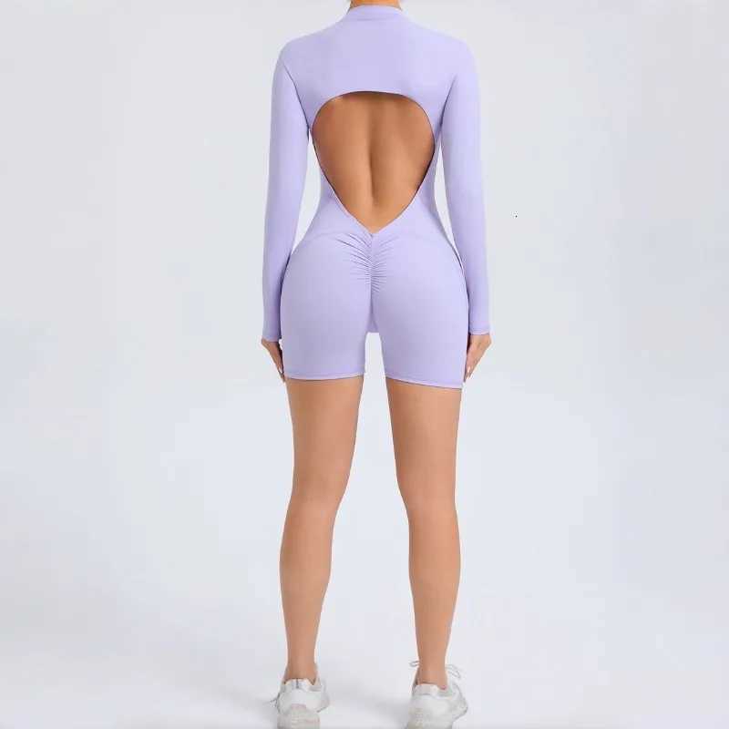 Womens Nude Yoga Suit with Hollowed Out Peach Buttocks and Half Open Zipper Jumpsuit Sports Quick Drying Fitness Suitt251219