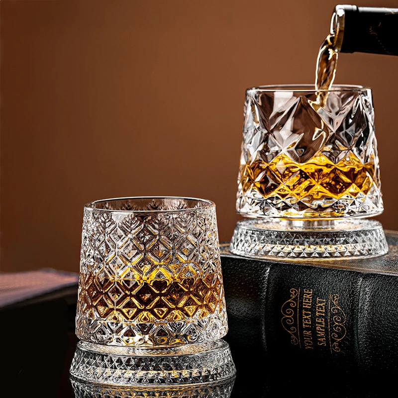 Whiskey Glasses Rotating Whisky Glass with Glass Base 360 Rotate Degrees Crystal Rum Glass for Cocktail Party Drinking 251218