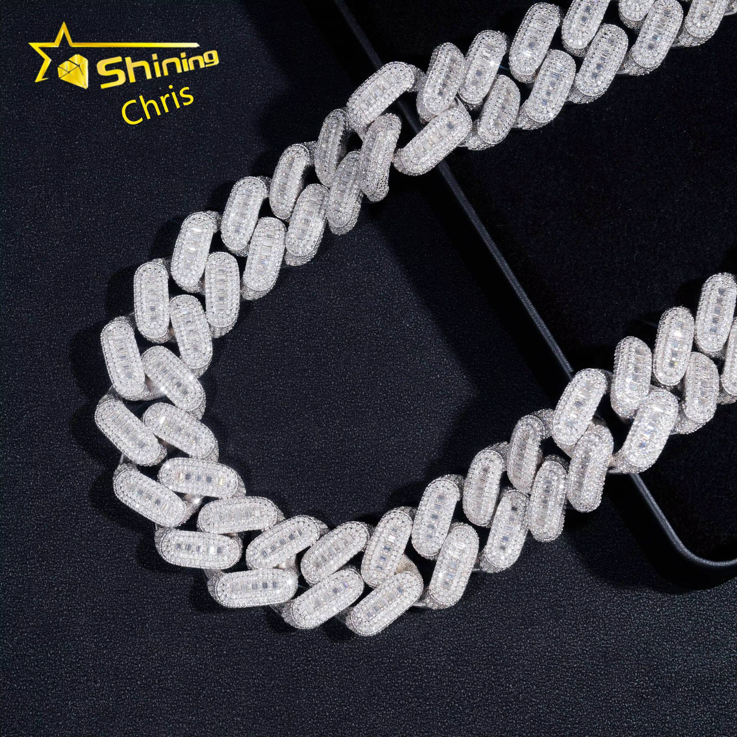 Luxury Rappers 25MM Heavy Iced Out Chain Emerald Cut Moissanite White Gold Plated Cuban Link Chain Mens Hip Hop Miami Chain