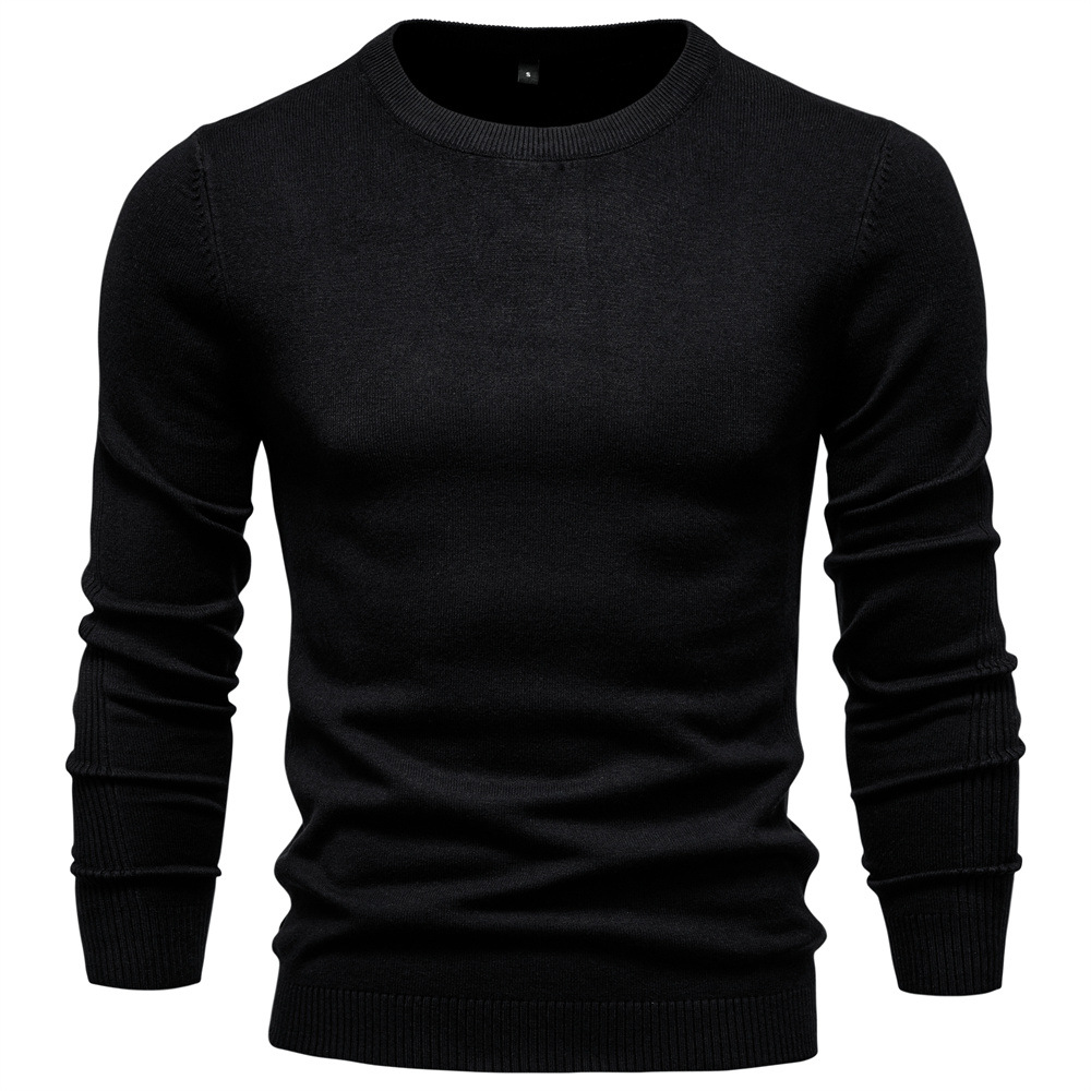 WOZK Autumn and winter new casual men's solid color pullover sweater round neck knitted sweater casual men's inner top plus size high qualit