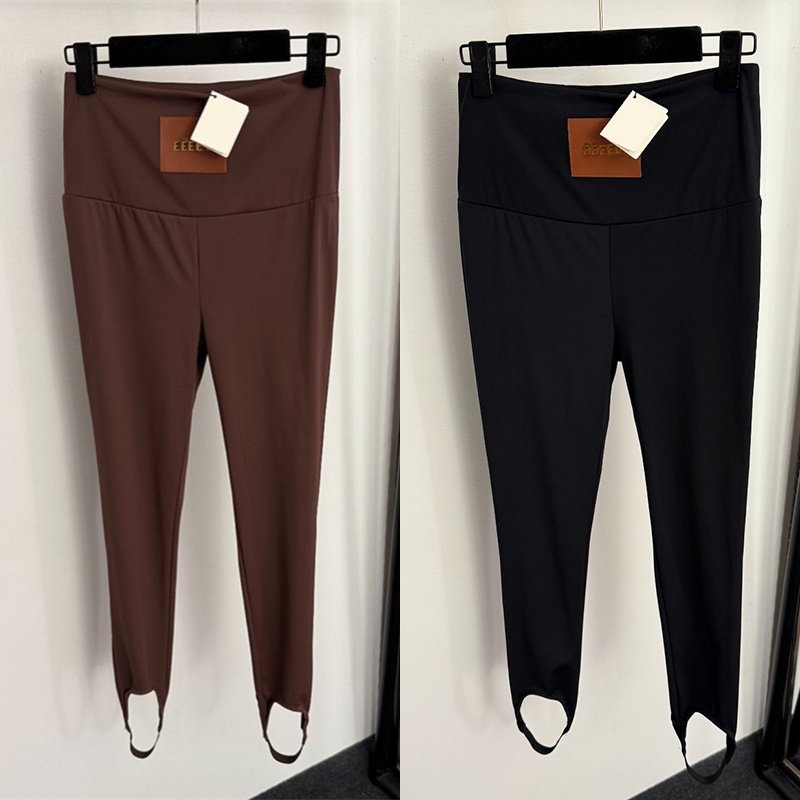 Women High Waisted Stretchy Leggings Tights Chic Leather Label Tights Slim Fit Yoga Pants