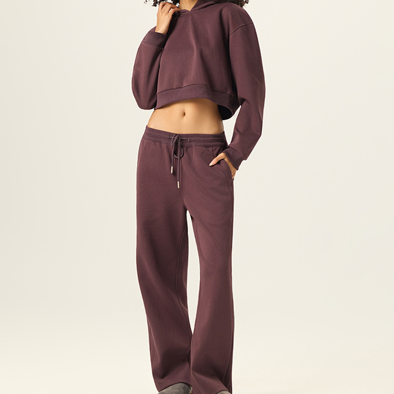 Y498 Yoga Suit Set Stylish Relaxed-Fit Cropped Hoodie + Wide-Leg Pants Set Premium Letter Hoodie and Pants Set