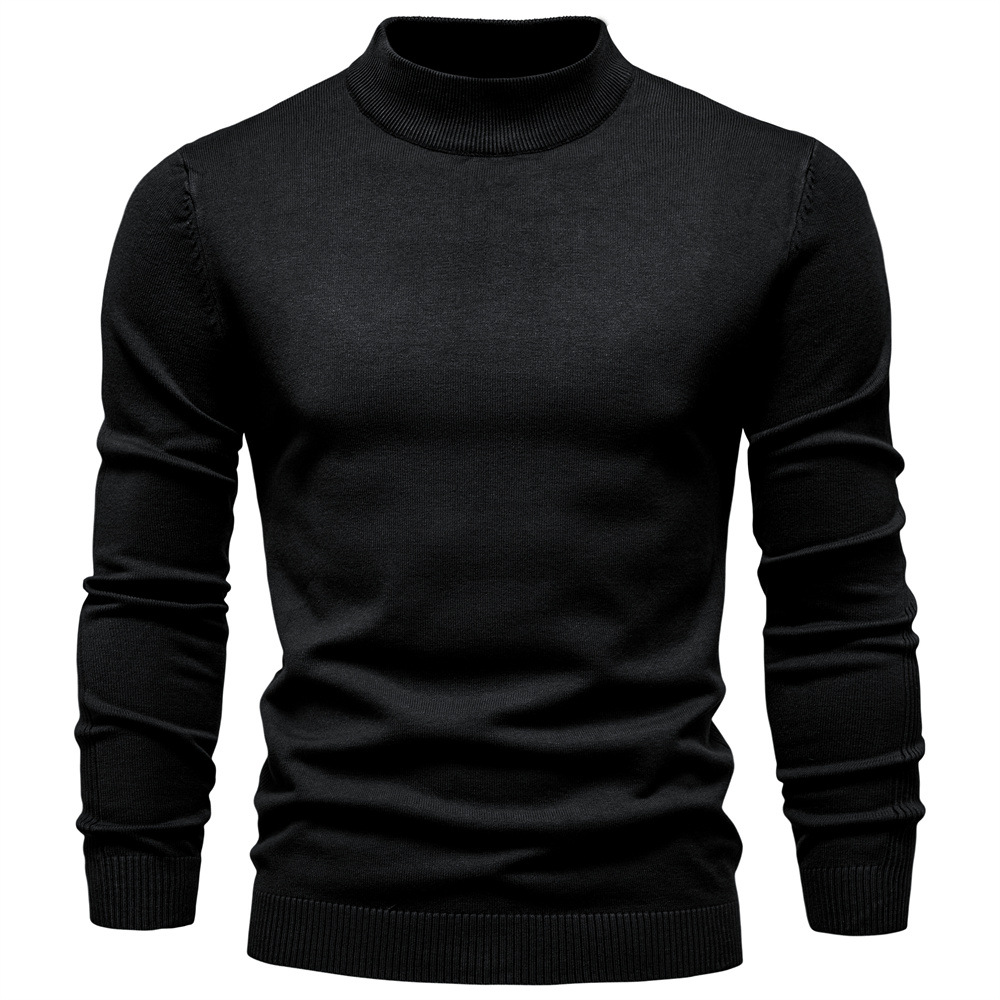 WOZK Autumn and winter new casual men's solid color pullover sweater semi high neck knitted sweater casual men's inner top
