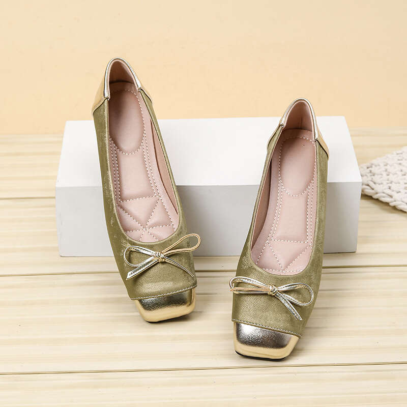 Butterfly niche designer Free shipping Knot Square Toe Single for Women Chinese Style New Genuine Leather Patchwork Soft Versatile Flat Ballet Shoes