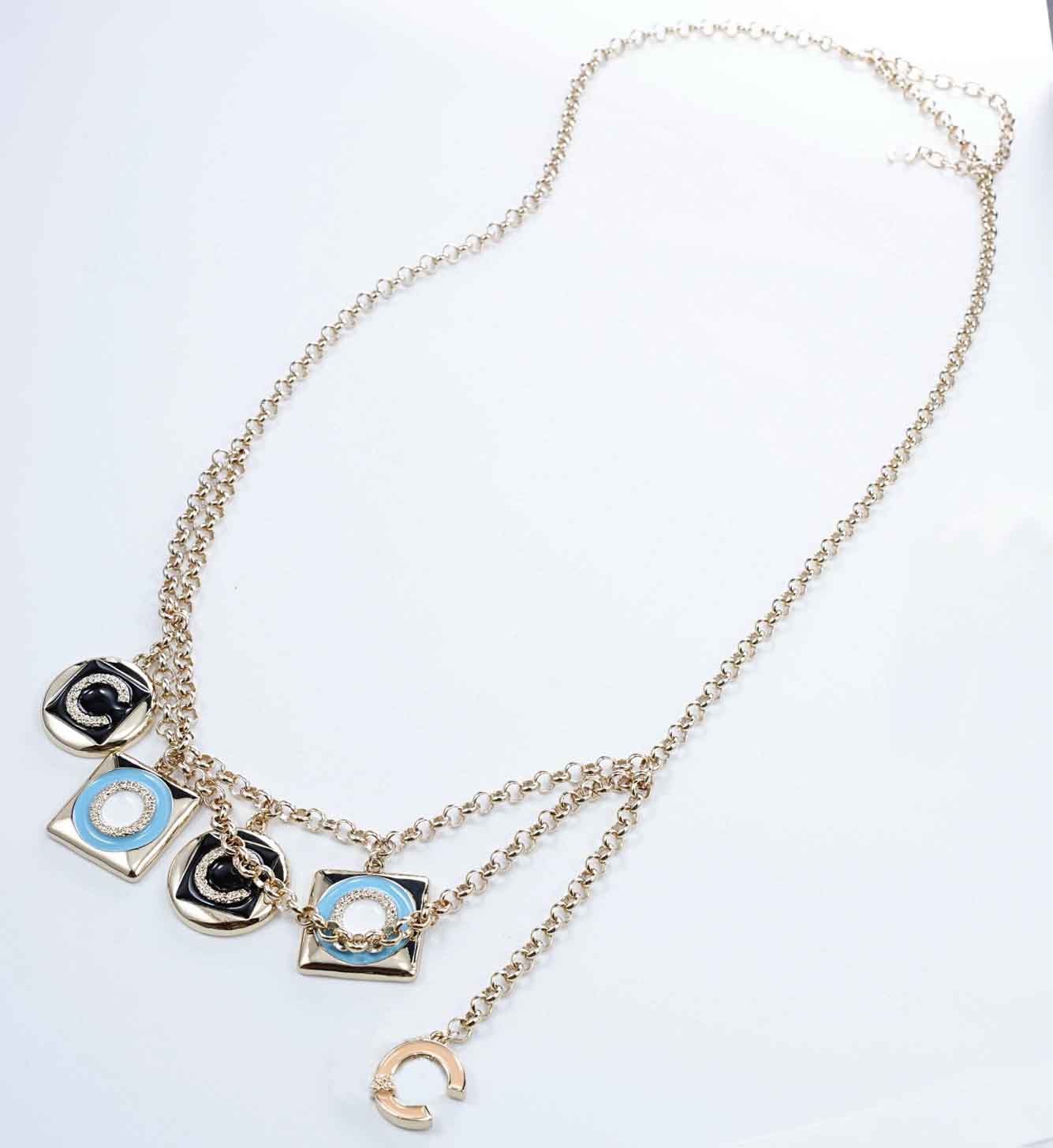 2026 Luxury quality charm pendant necklace with black and blue enamel design in 18k gold plated earring waist belt PS6201B