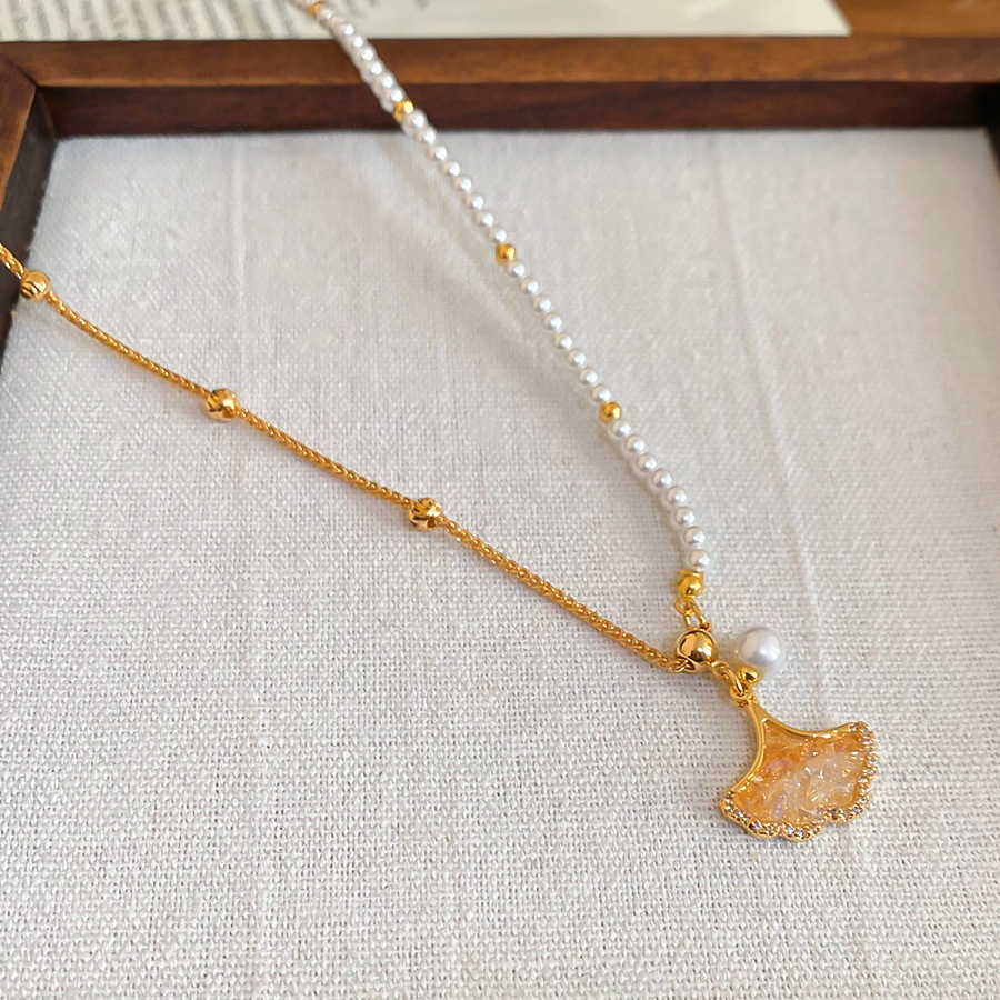 Real Gold Plated Zircon Maple Leaf Pearl Necklace Exquisite Elegant Versatile Collarbone Light Luxury High-End Neck Chain - view 7