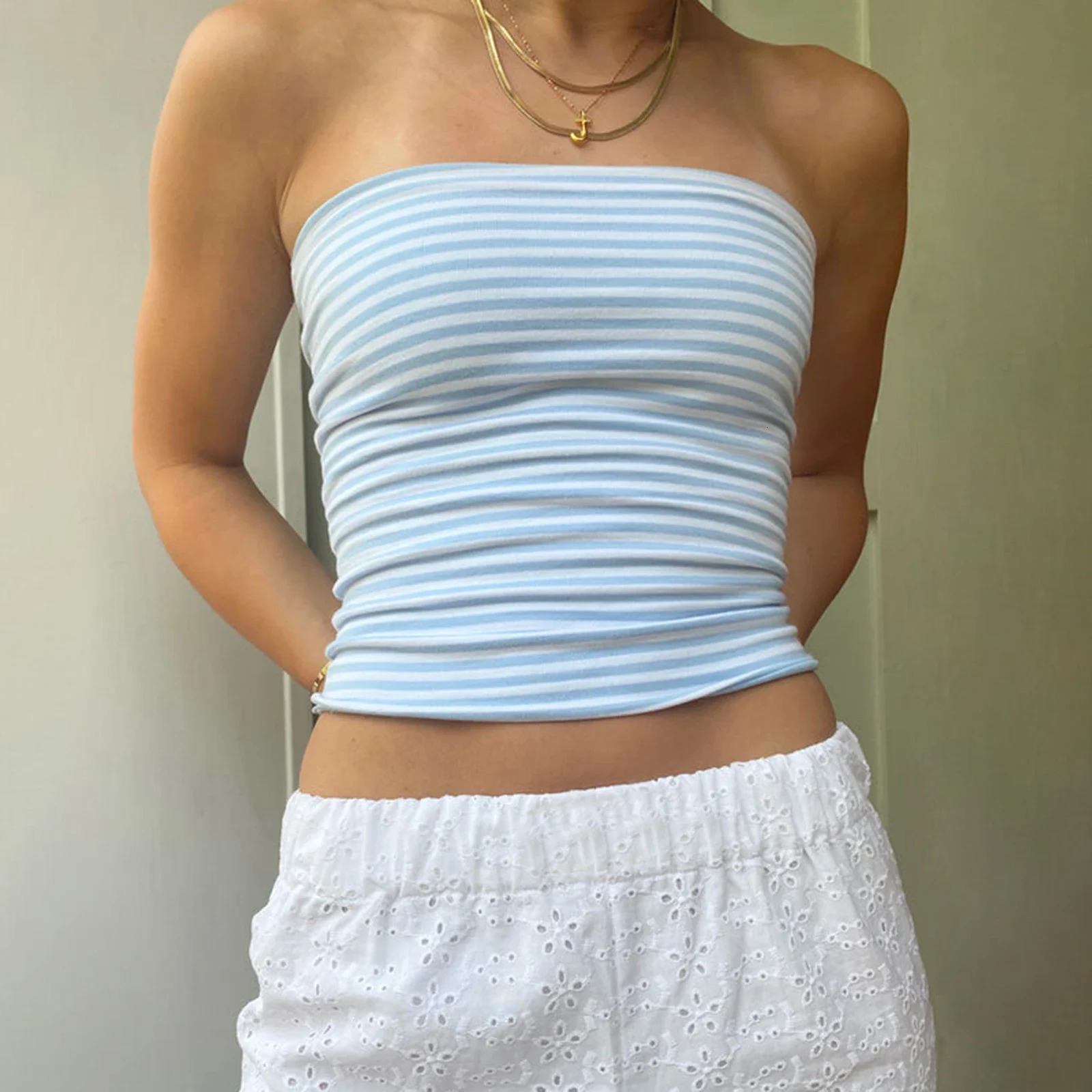 Women Backless Camisole Tight Fitted Sleeveless Off Shoulder Crop Tops Tube Top Strapless Vest Fashion Skinny Short Tops Shirt 251218