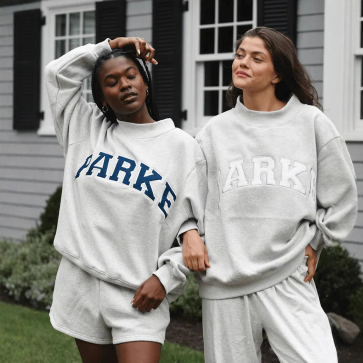 Women's Long Sleeve Sweatshirt with Embroidered Letter Pattern and Mock Neck