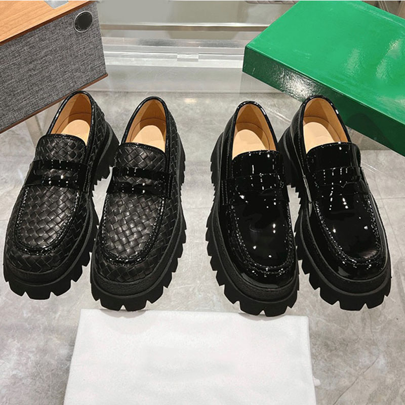 Italian designer Haddock Loafer luxury smooth calfskin Intrecciato design Versatile loafers leather woven loafers for men Designer Casual Platform Shoes