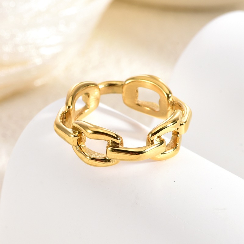 Luxury Brand Designer Jewelry European And American Style Minimalist Titanium Steel 18K Gold Plated Chain Hollow Ring Women's Tail Ring Jewelry L