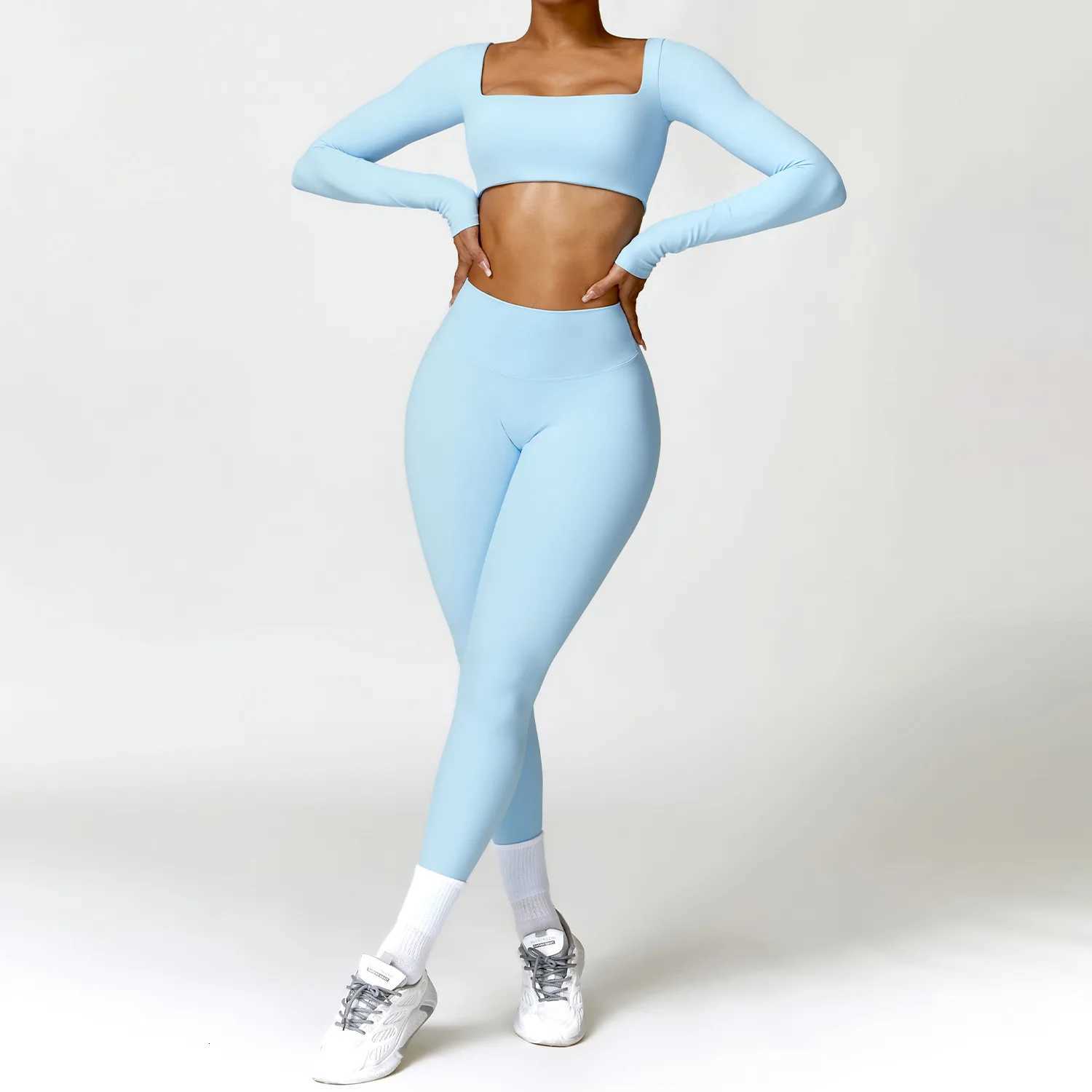 Women Tracksuit Yoga Set 2PCS Sportswear Workout Clothes Athletic Wear Gym Legging Fitness Bra Crop Top Long Sleeve Sports Suitst251219