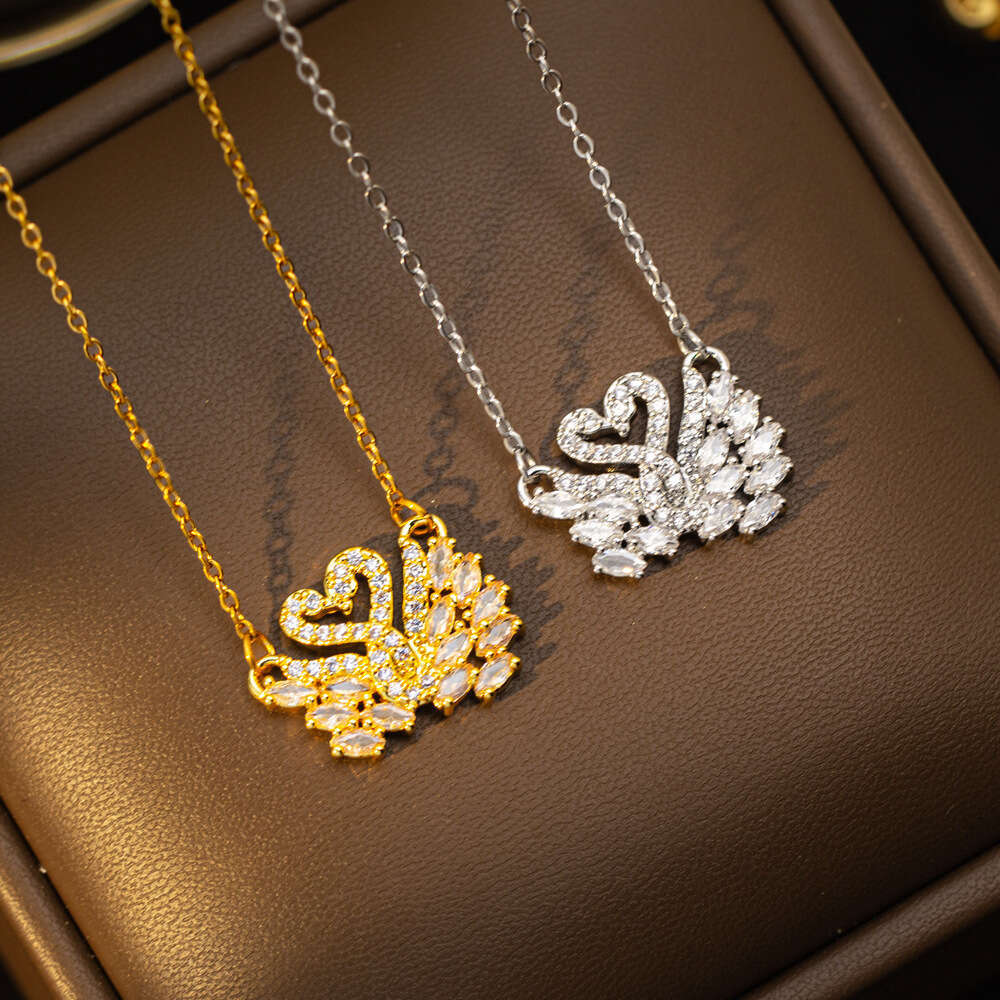 Titanium Steel Fashion Hot-Selling Crystal Swan For Women, Simple Pendant, New Light Luxury Sweater Chain Necklace
