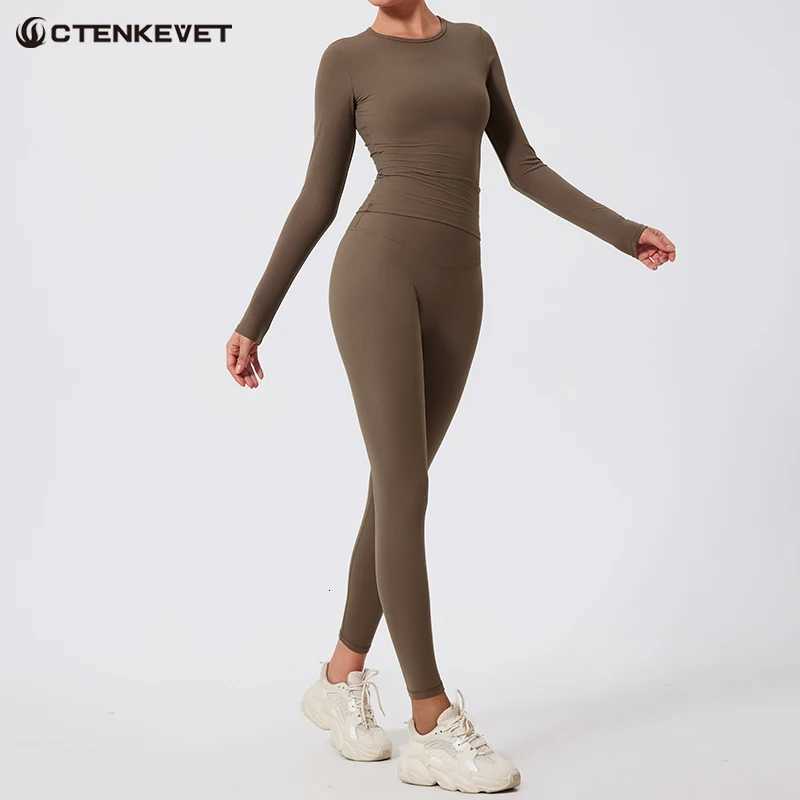 Ctenkevet 2Pcs Sets Gym Clothes Sports Outfit Suit Women Outdoors Workout Tights Set Yoga Wear Female Running Training T-Shirtt251219