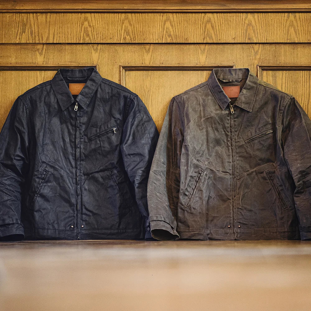 Maden Mens Vintage IV Oil Waxed Canvas Jacket Lapel Zipper Short Outerwear Classic Slim Fit for Spring and Fall 251219