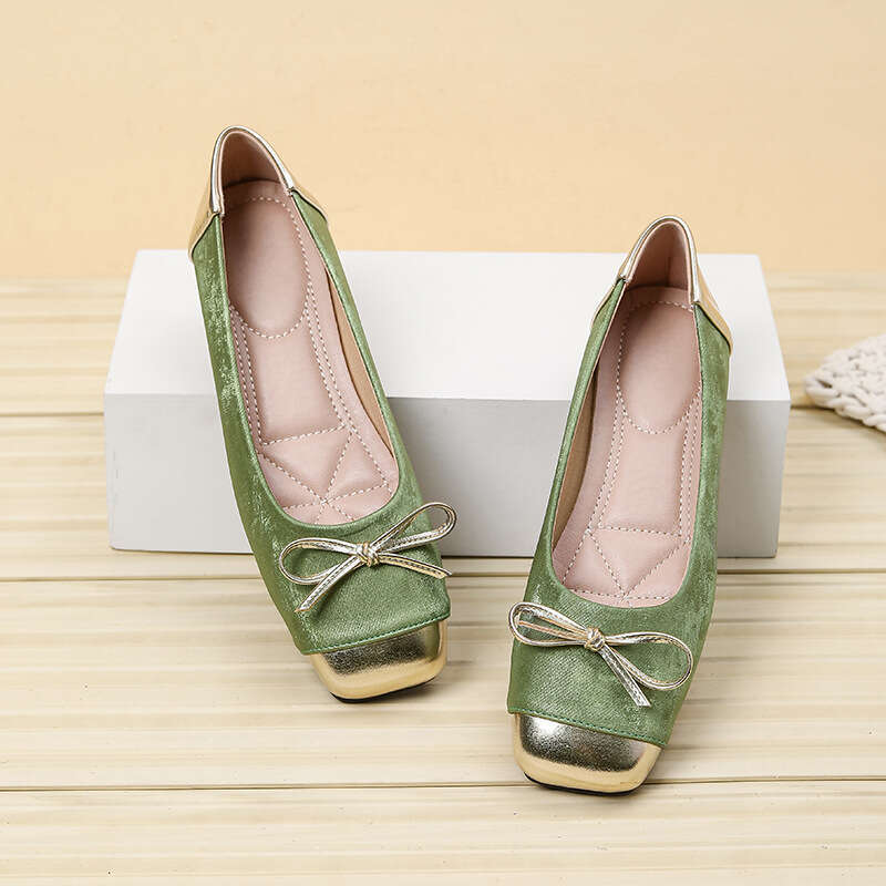 Butterfly niche designer Free shipping Knot Square Toe Single for Women Chinese Style New Genuine Leather Patchwork Soft Versatile Flat Ballet Shoes