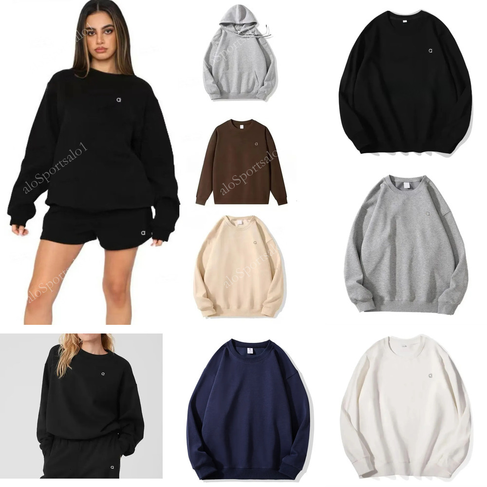 Yoga Womens Sportswear Outfit Warm Sweatshirts Silver 3D Logo On Chest Loose Sweatwear Unisex Casual Top Fashion Outwear Jacket CREW NECK PULLOVER Hoodies aloSport