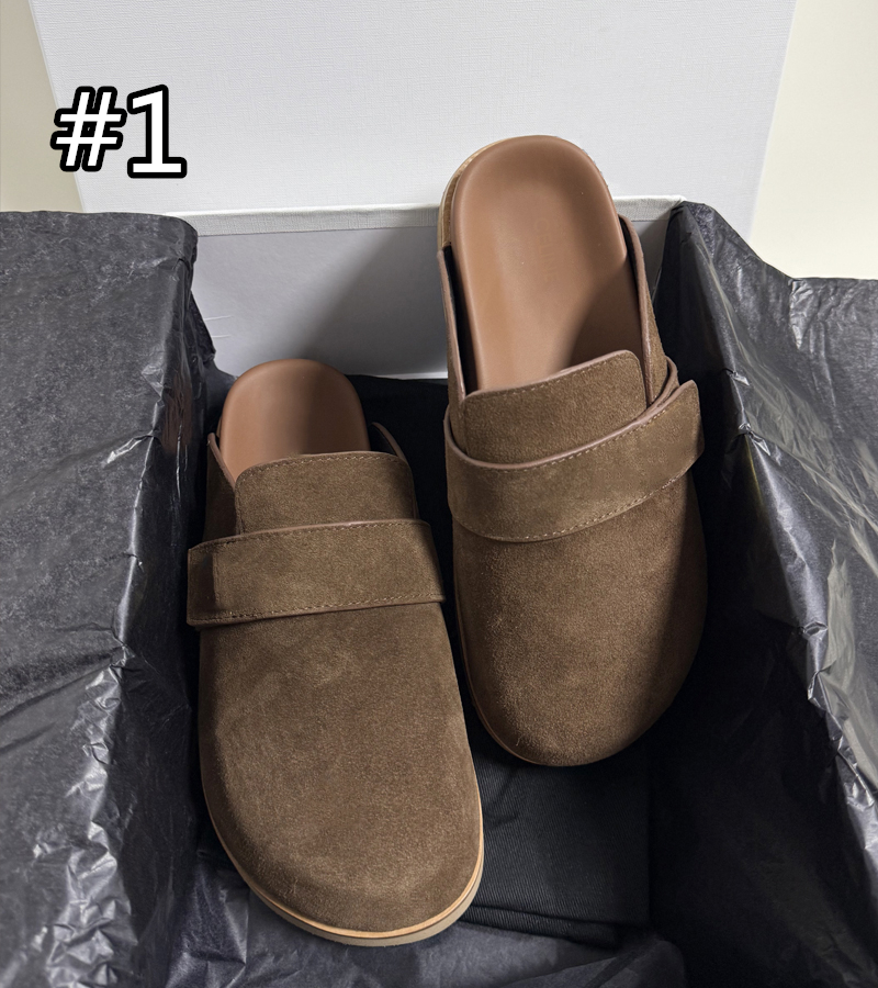 Premium Women slippers classic Designer Lazy Flatlady Slides Suede letter women shoes cowhide Metal