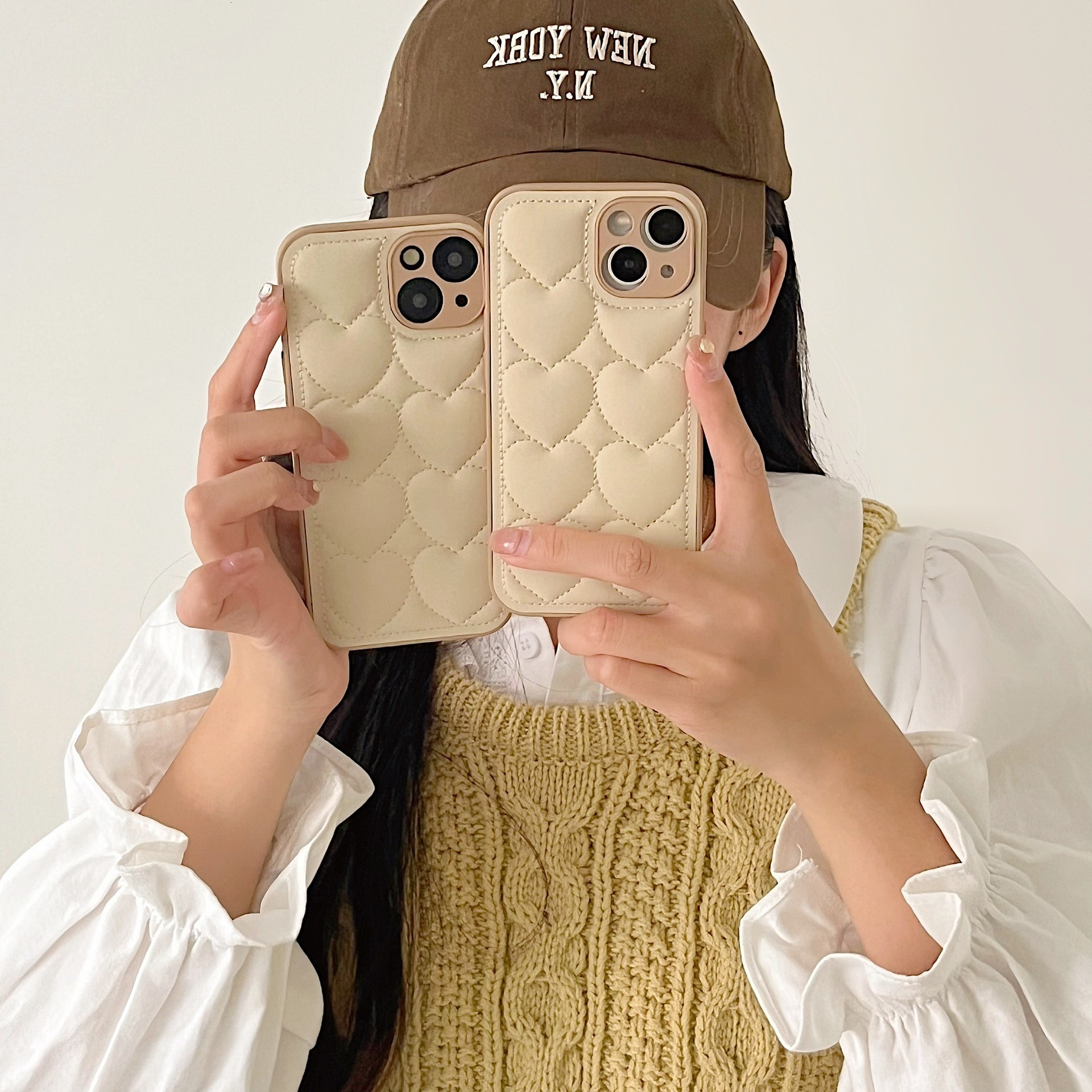 Korean Style Wave Heart Down Jacket Compatible with iPhone 17 Apple 16 Pro Max Phone Case 14 Autumn Winter 15 3D