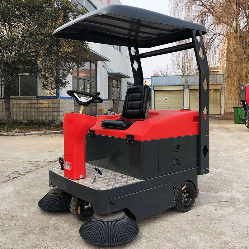 Low-Noise Ride-On Sweeper for Early Morning or Late Night Cleaning Operations in Office Buildings
