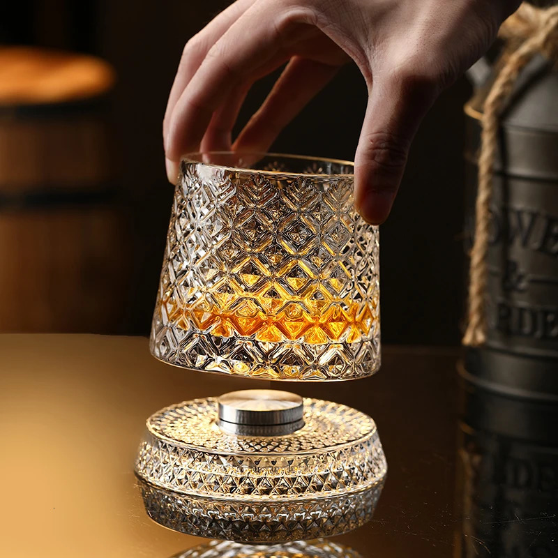 Whiskey Glasses Rotating Whisky Glass with Glass Base 360 Rotate Degrees Crystal Rum Glass for Cocktail Party Drinking 251218