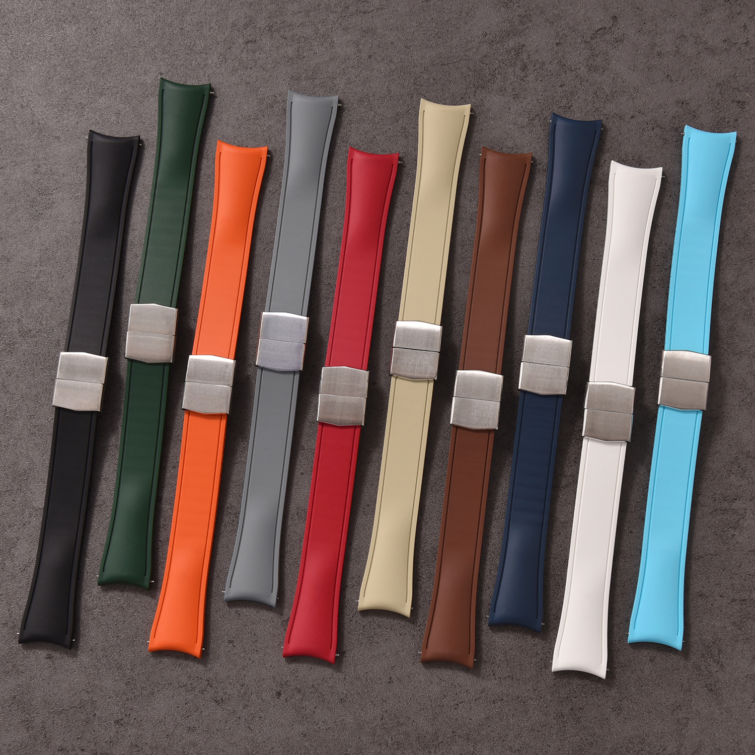 20mm Curved Rubber CTS FKM Watch Strap Curved CTS Watchband Quick Release Butterfly Buckle Cut To Size