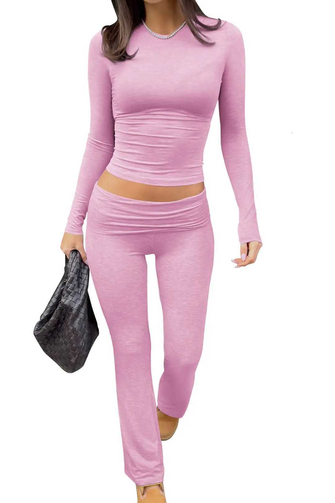 Womens Yoga Two-Piece Set Long-Sleeve Wide-Leg Activewear Set Casual Home Yoga Set Coordinated Sett251219