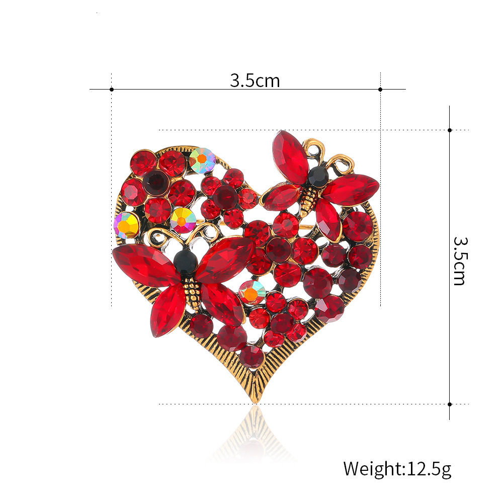 European and American Retro Butterfly Heart Brooch High-end Elegant Fashion Coat Suit Lapel Accessories Wholesale Inlaid Diamond Pin