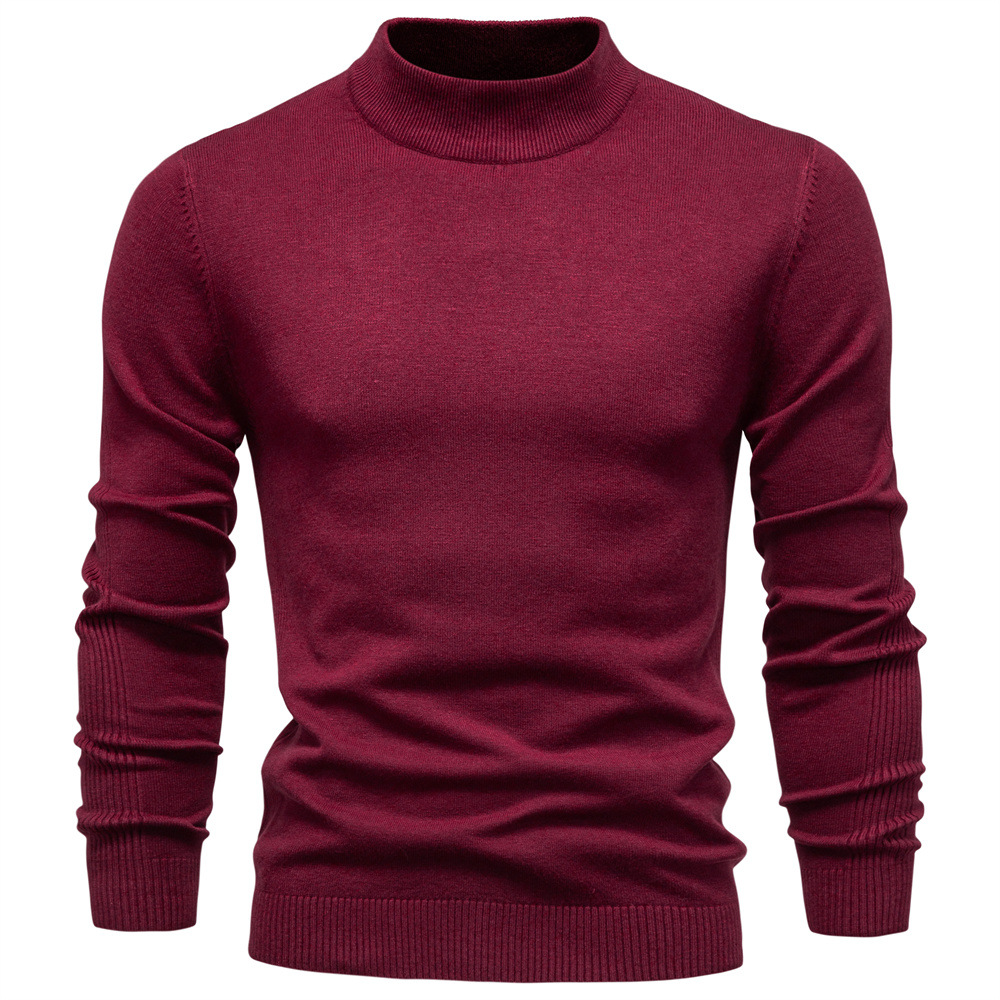 WOZK Autumn and winter new casual men's solid color pullover sweater semi high neck knitted sweater casual men's inner top