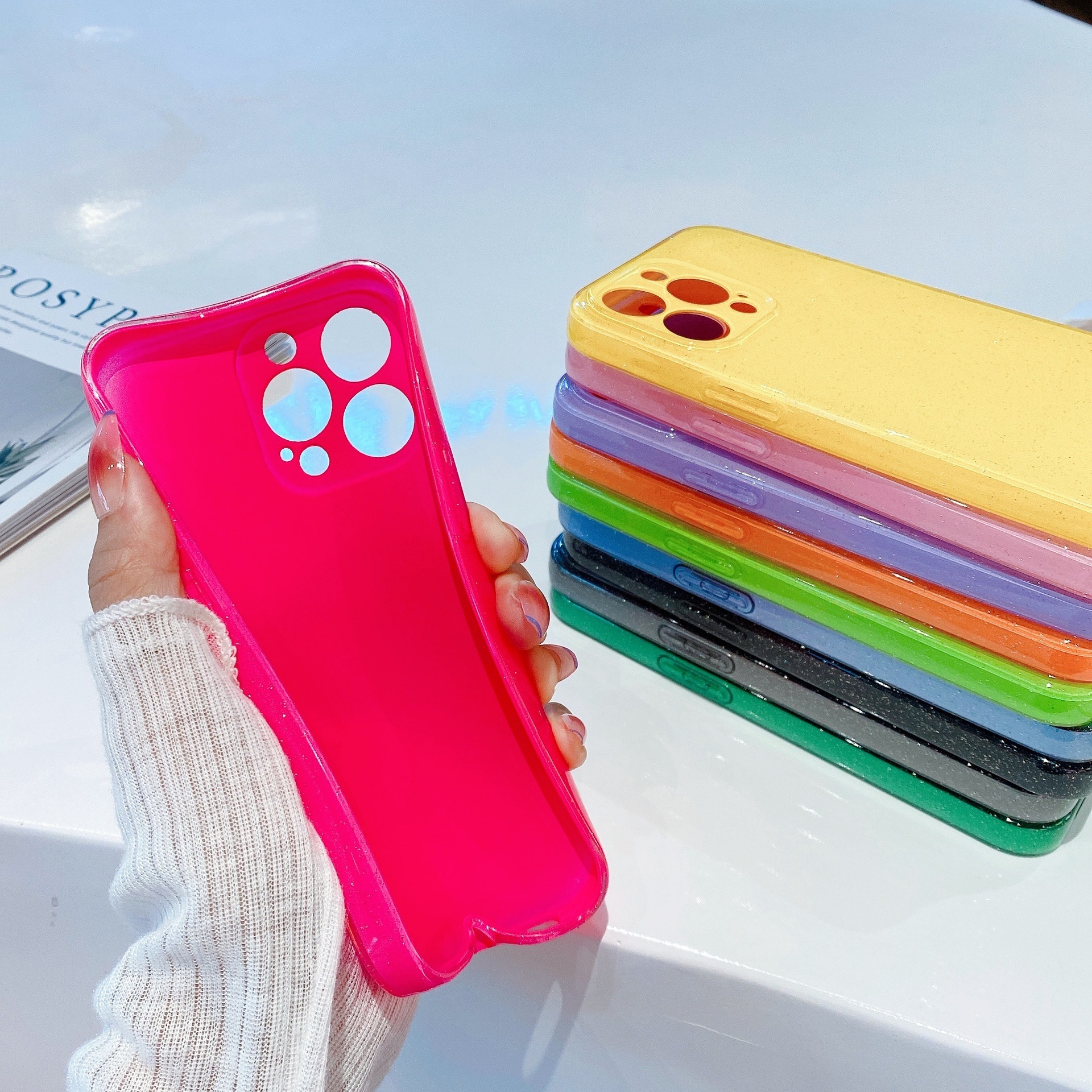 Glitter Jelly Phone Compatible with iPhone 17 Pro Max Apple 16 Soft Case Solid Color 15 Full Coverage 14 Export 13