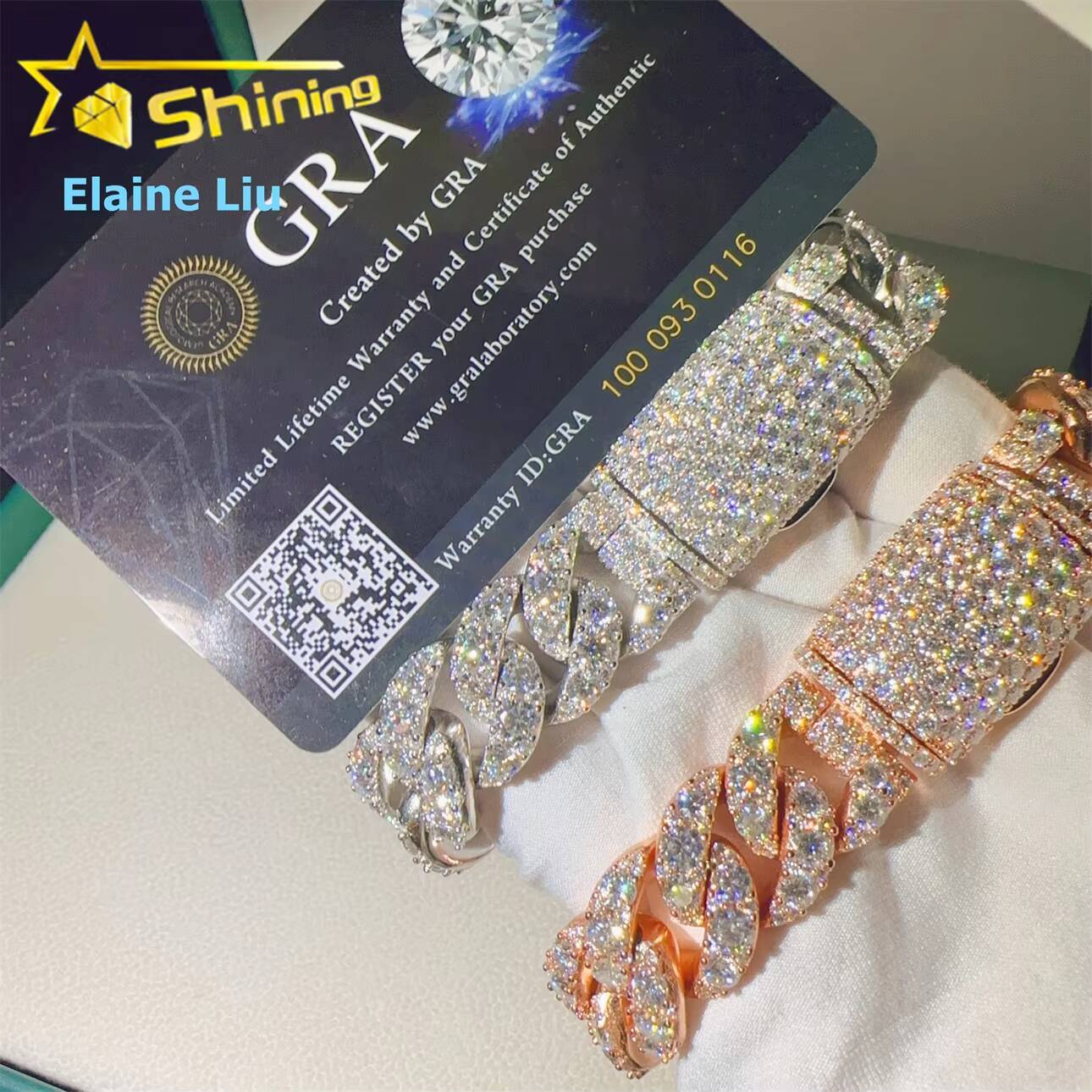 GRA Certificated Hip Hop Sterling Silver 925 15mm Vvs Moissanite Fine Jewelry Cuban Link Chain Bracelet Moissanite Bracelet