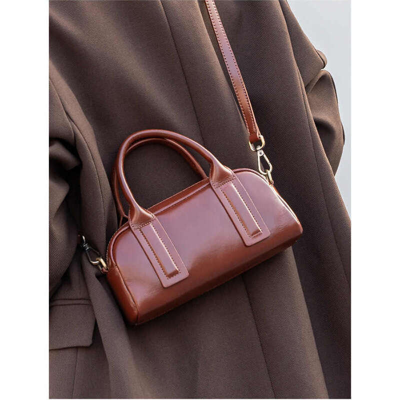 Luxury bag designer bag handbag Hobo top layer vegetable tanned cowhide pillow bag hand-held new trendy versatile leather Boston women's bag shou