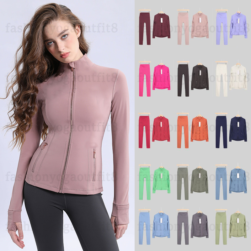Designer Women Yoga Set Gym Clothes Jacket + Leggings 2 Pieces Sets Comfortable Workout Zip Up Jacket Slim Fitness Sportswear Running Leggings Yoga Suits