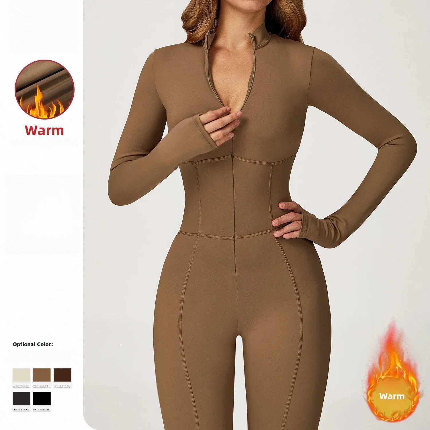 Yoga Bodysuit Sports Fitness Peach Hip Zipper Pants Long Sleeve One-piece Outdoor Running Casual Workout Clothes Gym Jumpsuitt251219